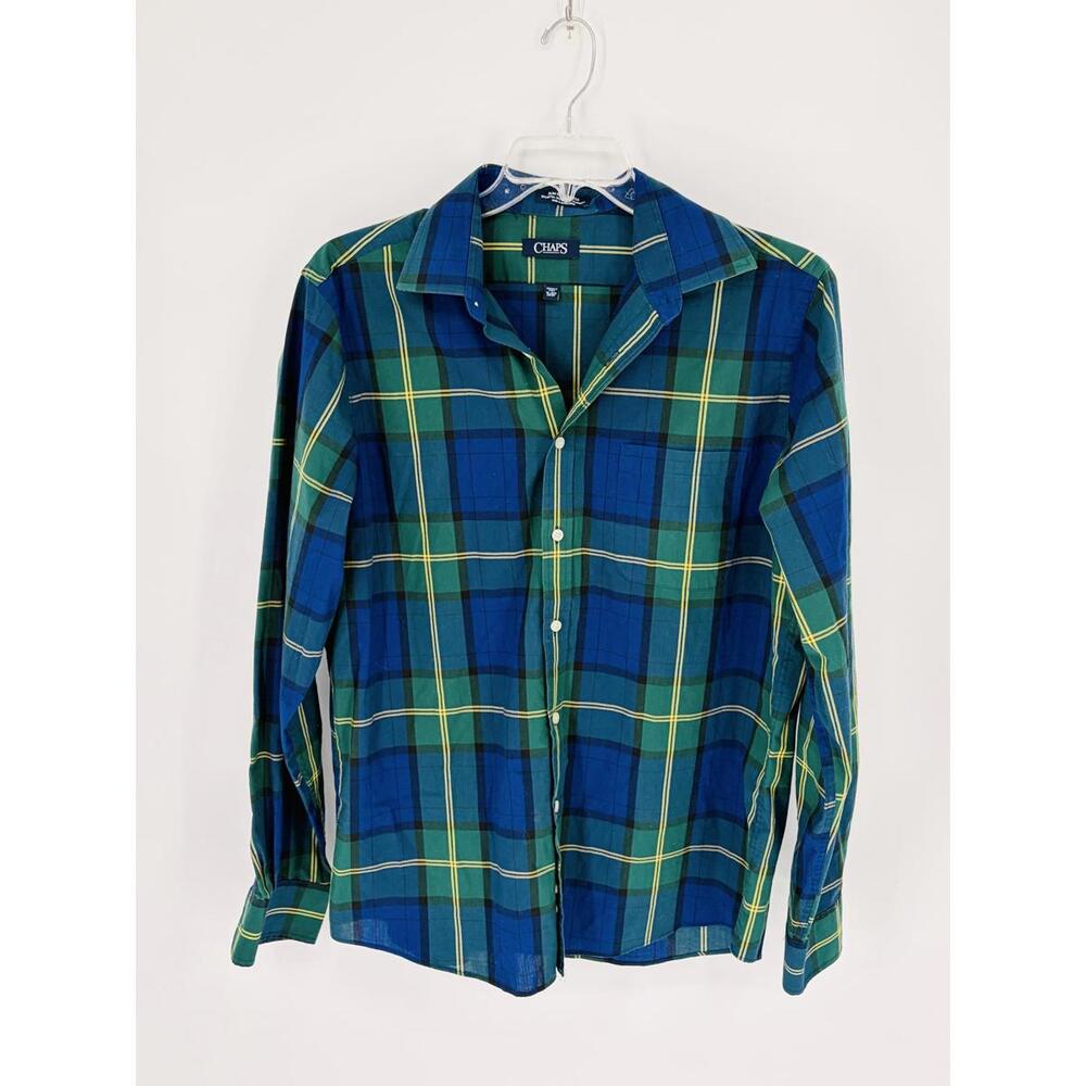 Chaps Wrinkle Free Plaid Button-Up Shirt Regular M Cotton Blend